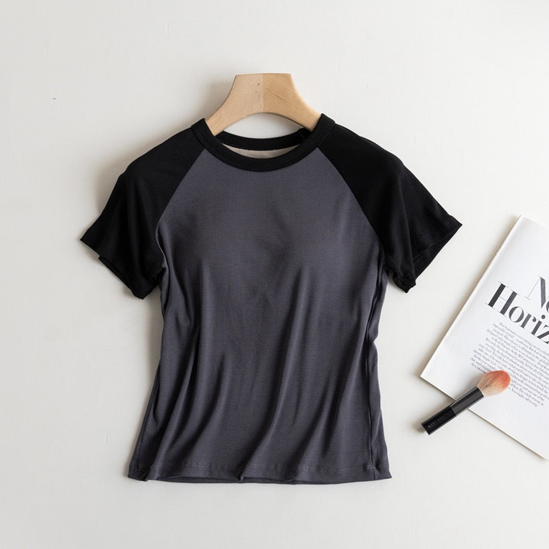 Nouse Contarst Round Neck Padded T-shirt