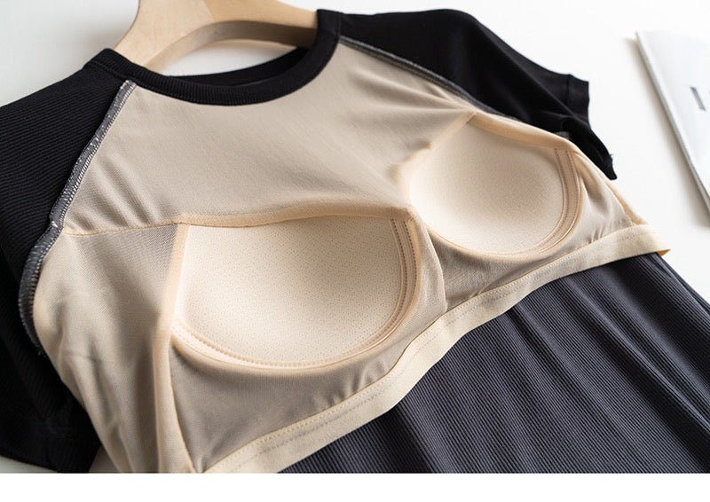 Nouse Contarst Round Neck Padded T-shirt