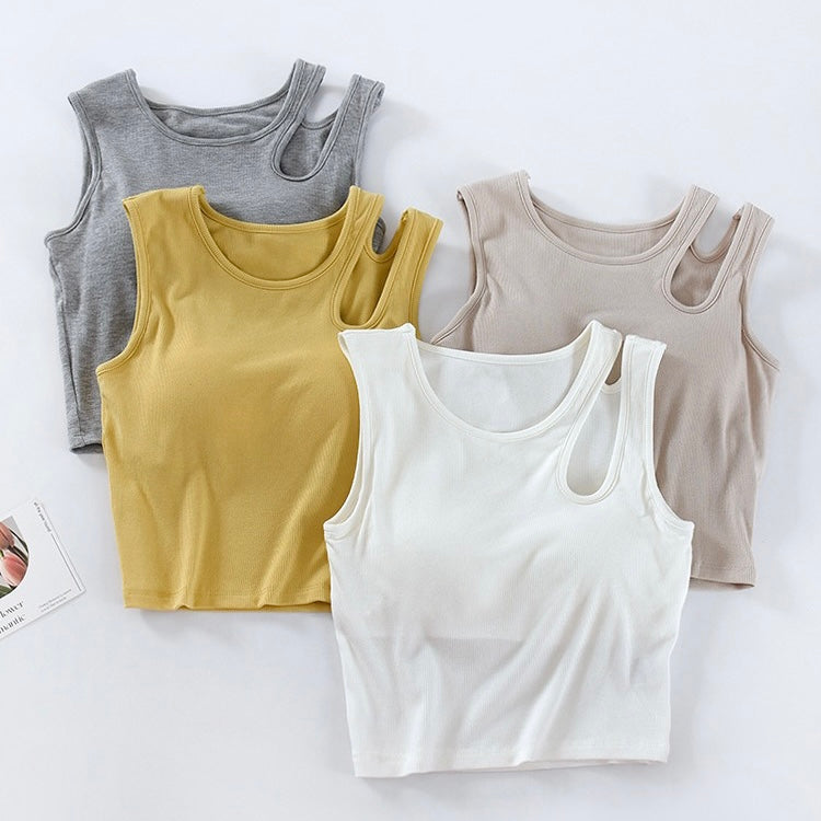 Naisi Shoulder Cut Out Built In Bra Crop Top