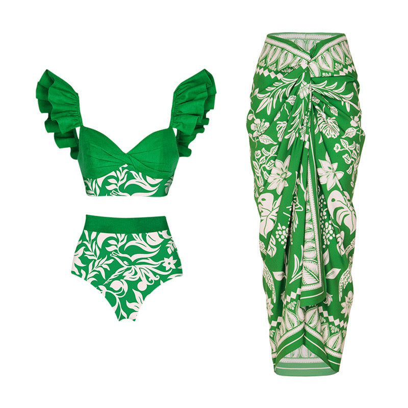 Sunfene Green Swimsuit with Sarong