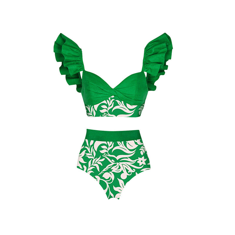 Sunfene Green Swimsuit with Sarong