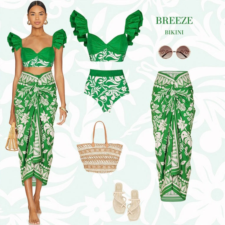 Sunfene Green Swimsuit with Sarong