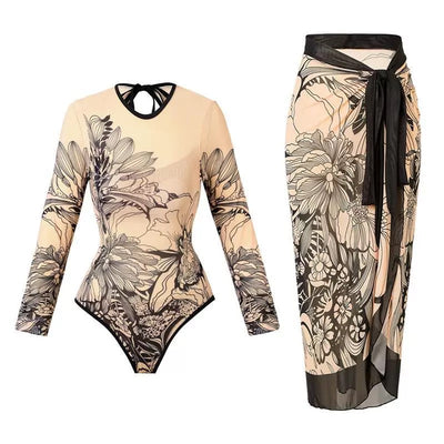 Nude Bloom Floral Monokini & Sarong Set