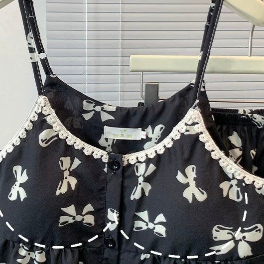 Cute Bow Black Padded Nightsuit Set