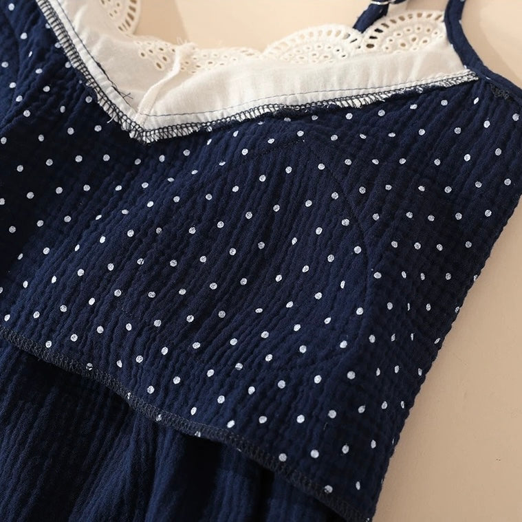 Navy Polka Dot Padded Nightsuit- 3pc Set