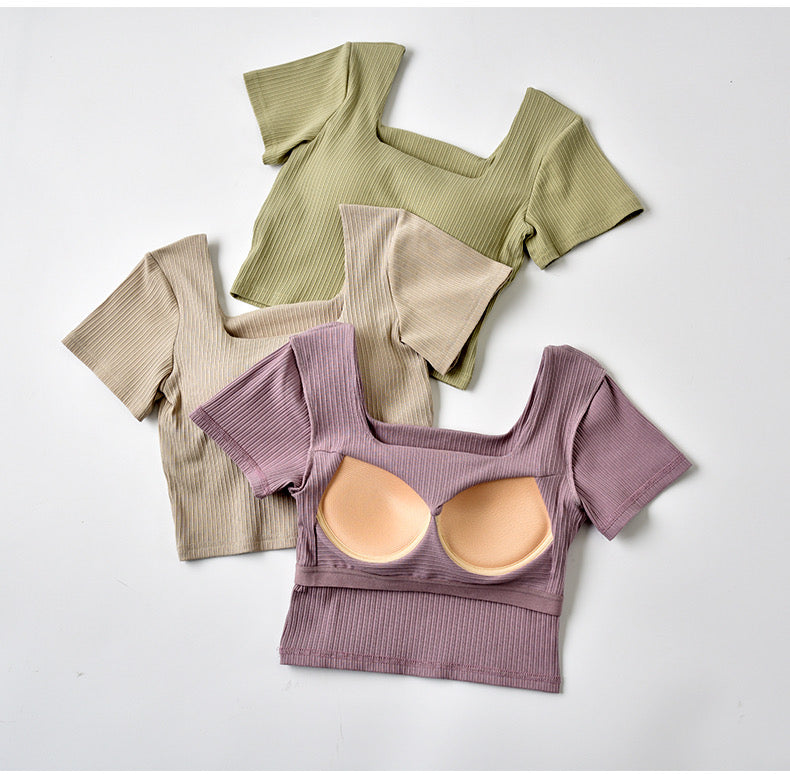 Hauli Square Neck Built-In Bra Crop Top