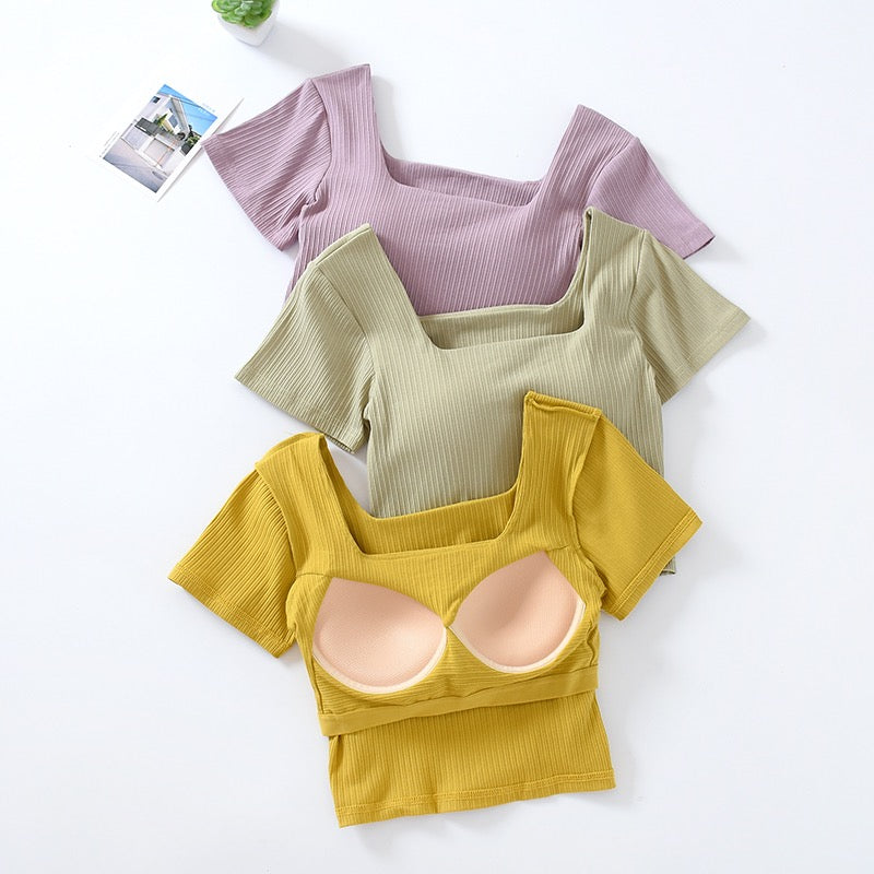 Hauli Square Neck Built-In Bra Crop Top