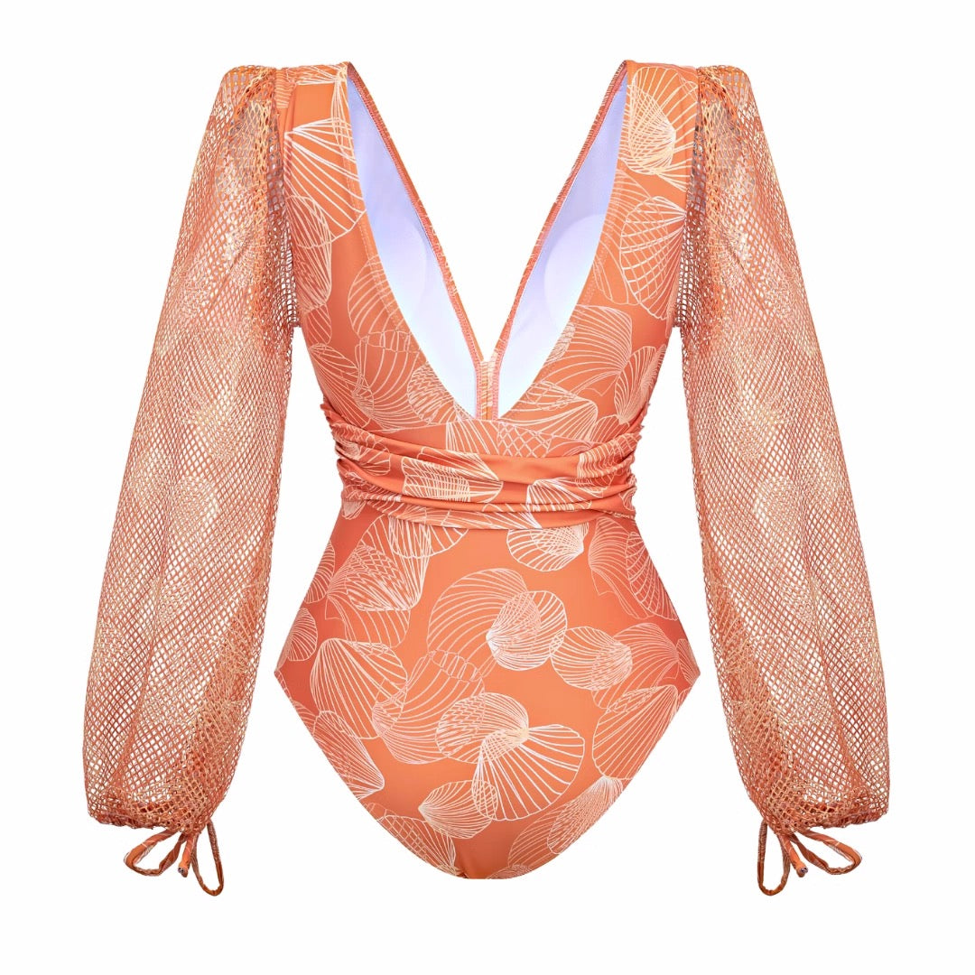 Beach Date Peach Monokini With Skirt Set