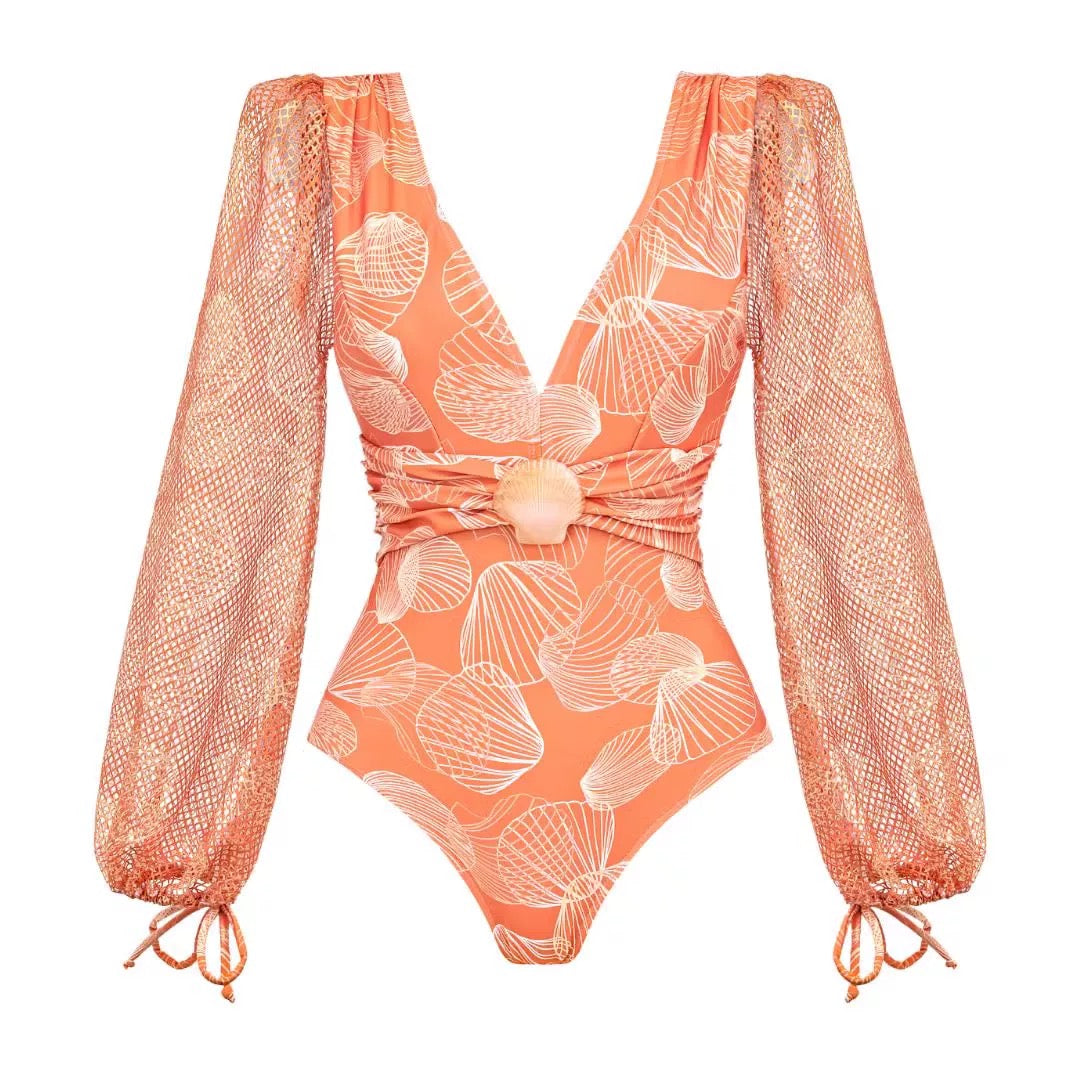 Beach Date Peach Monokini With Skirt Set