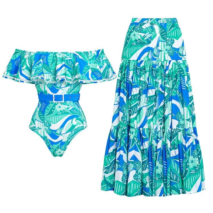 Lagoon Ruffle Monokini With Skirt Set