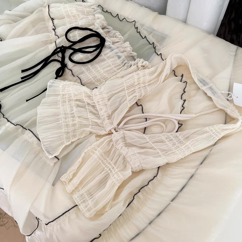 Ivory Ribbon Top and Skirt Set