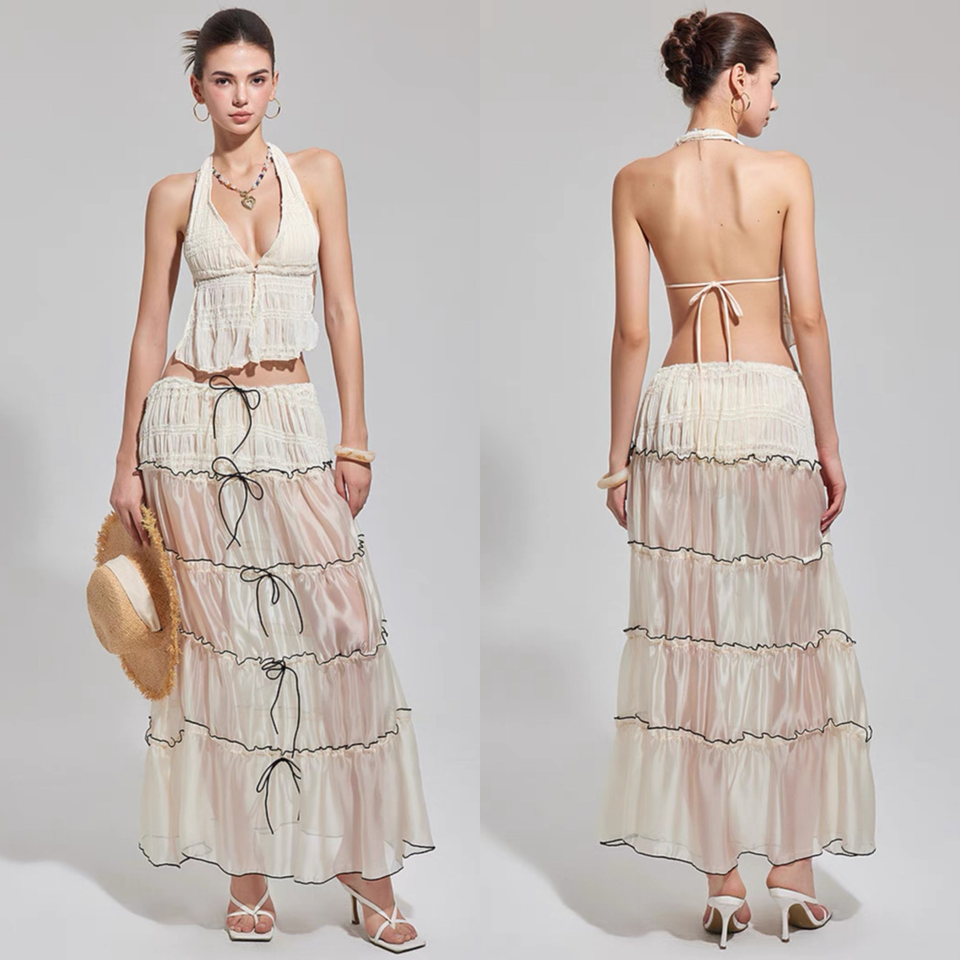 Ivory Ribbon Top and Skirt Set
