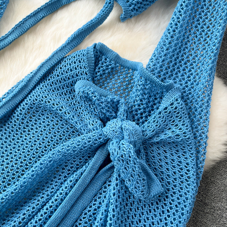 Hollow Cutout Crochet Top and Skirt Set