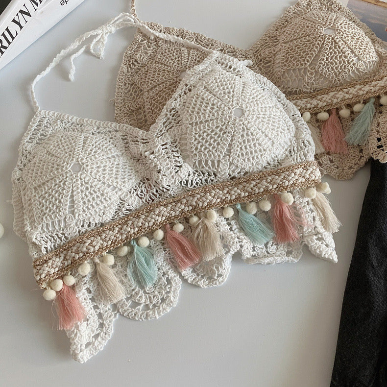 Boho Tassel Crochet Knit Bralette