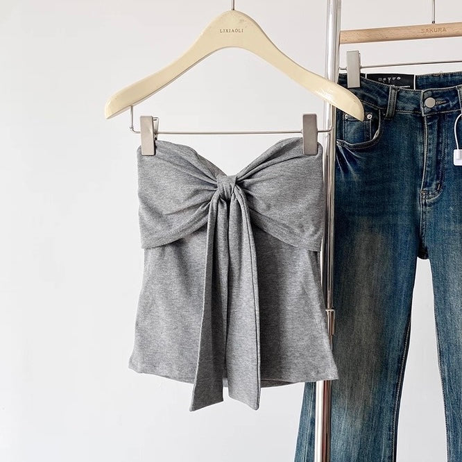 Rosette Wrap Built-In Bra Tube Top