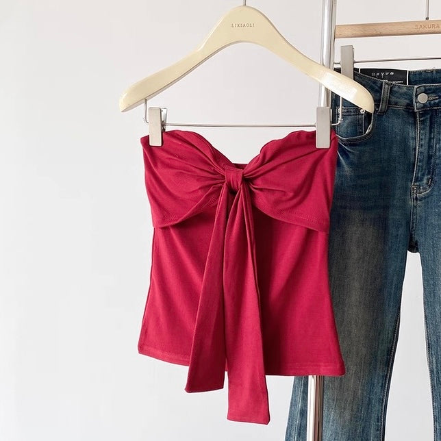 Rosette Wrap Built-In Bra Tube Top