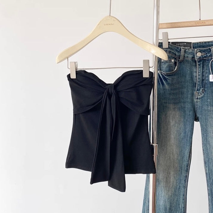 Rosette Wrap Built-In Bra Tube Top