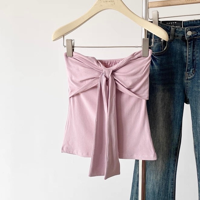 Rosette Wrap Built-In Bra Tube Top