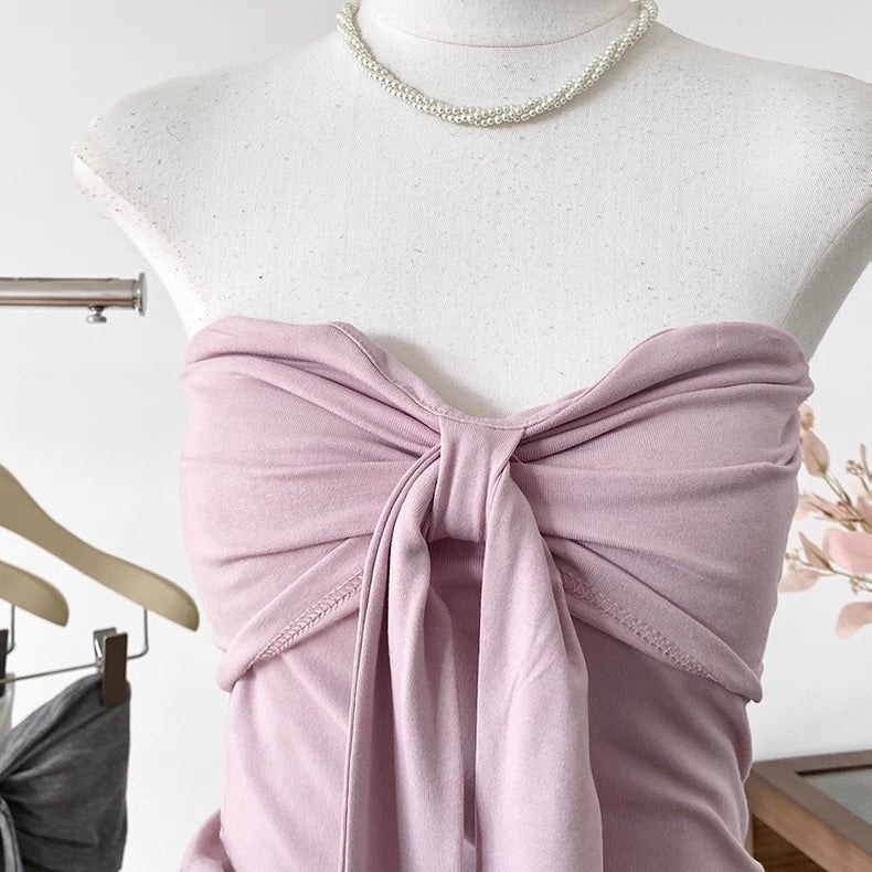 Rosette Wrap Built-In Bra Tube Top