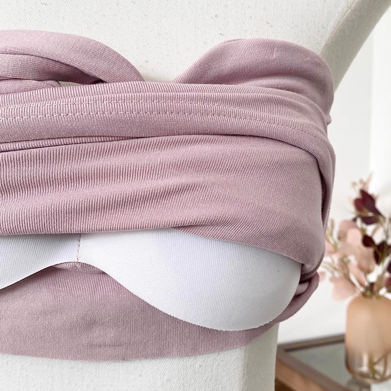Rosette Wrap Built-In Bra Tube Top