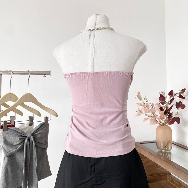 Rosette Wrap Built-In Bra Tube Top