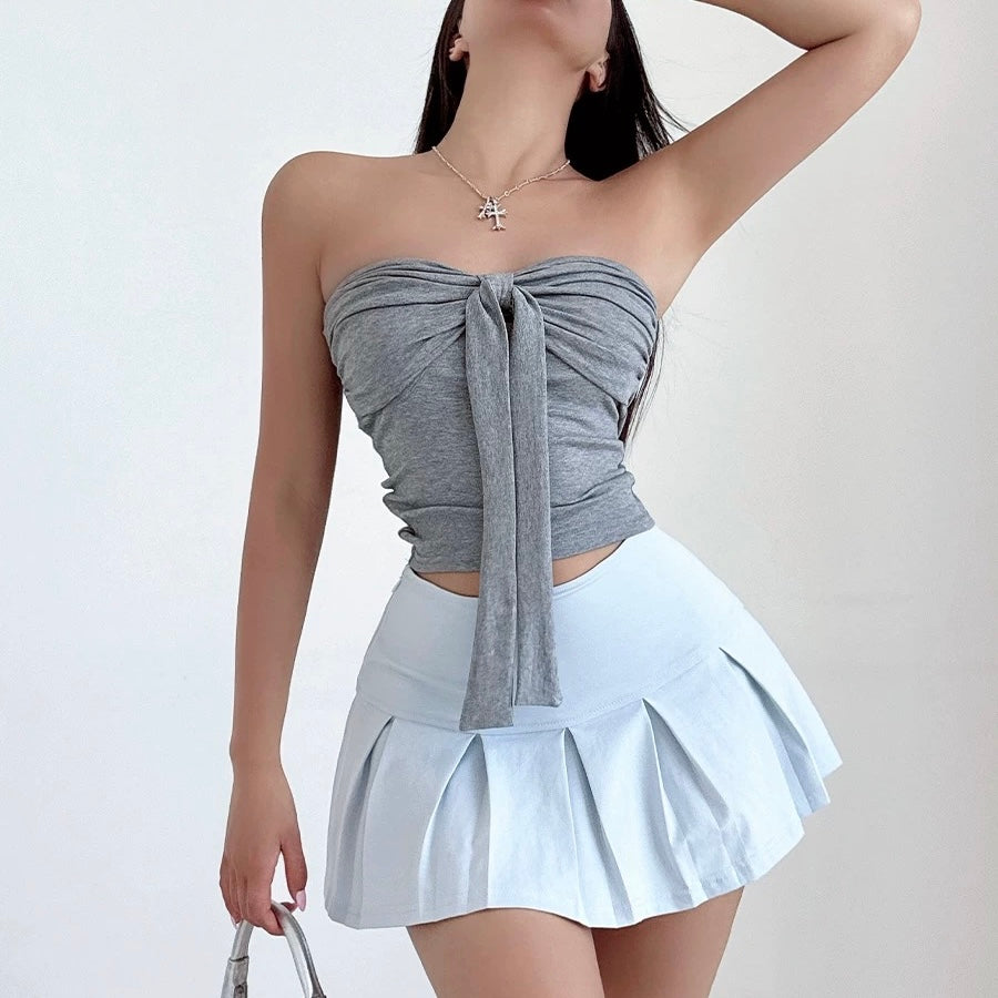Rosette Wrap Built-In Bra Tube Top