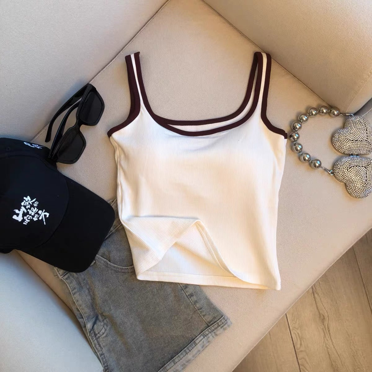 Varsity Rib Built-in Bra Tops