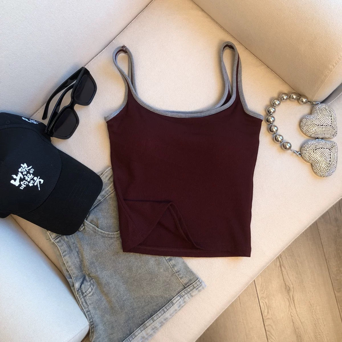 Varsity Rib Built-in Bra Tops