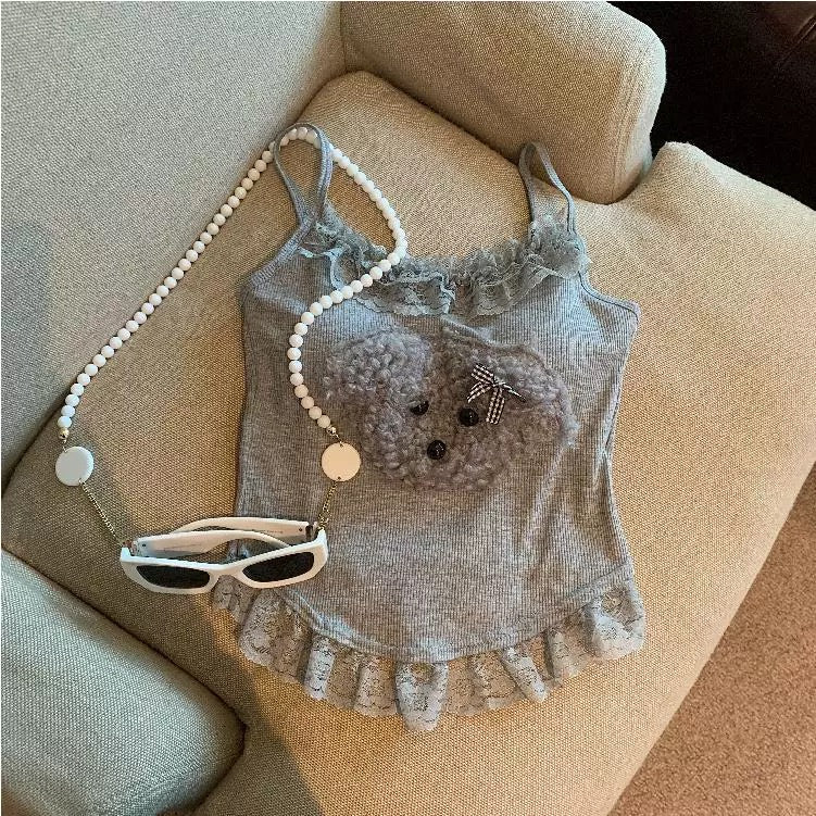 Angle Bear Frill Built-in Bra Cami tops