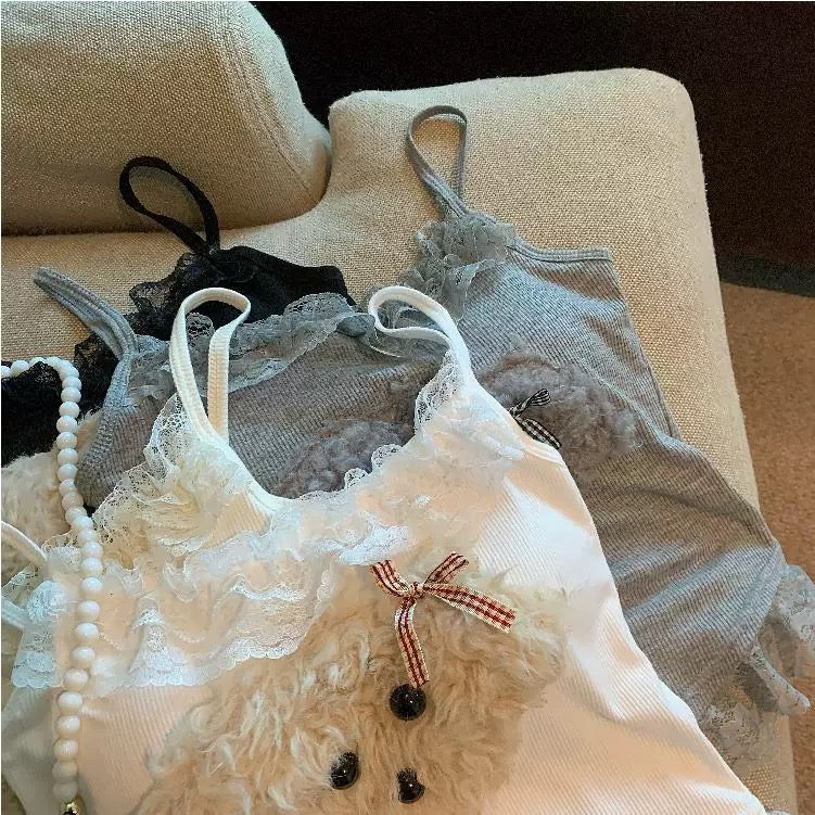 Angle Bear Frill Built-in Bra Cami tops