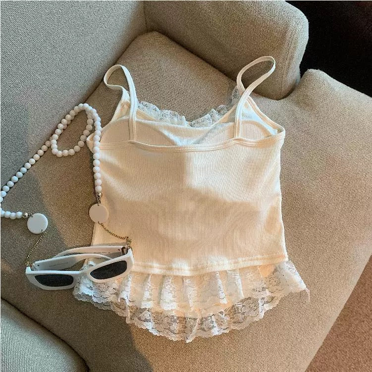 Angle Bear Frill Built-in Bra Cami tops