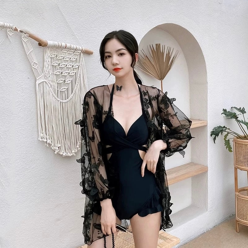 Noir Butterfly Monokini with Shrug