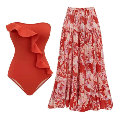 Solara Flame Monokini With Skirt Set