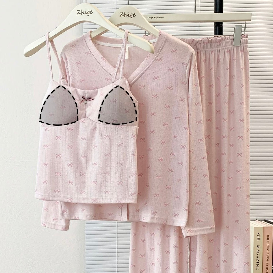 Cloudkiss Bow Padded Nightsuit - 3Pc Set