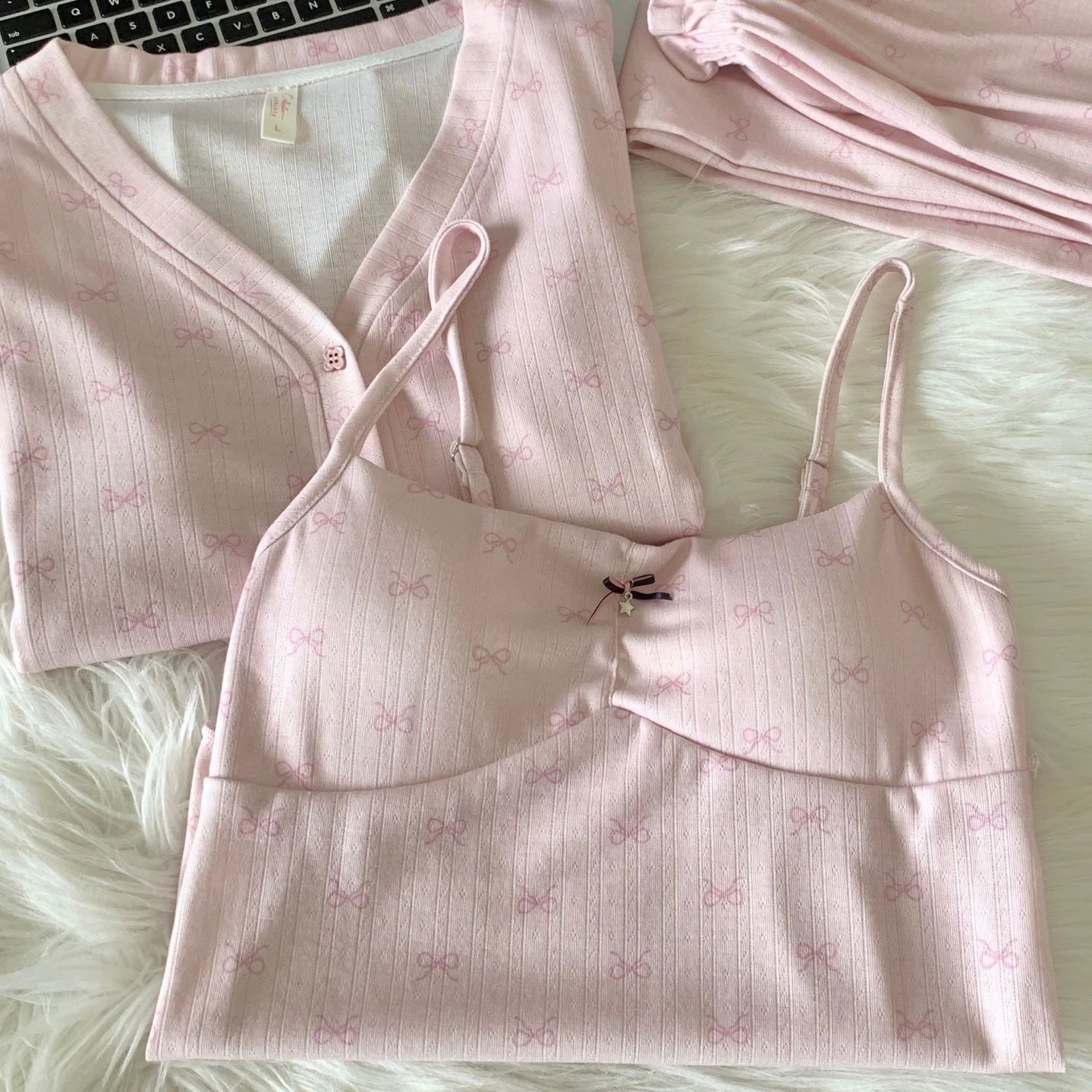 Cloudkiss Bow Padded Nightsuit - 3Pc Set