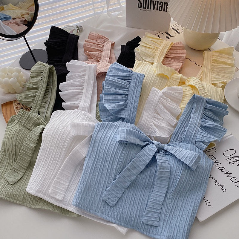 Ruffle Charm Ribbed Built-In Bra Crop Top