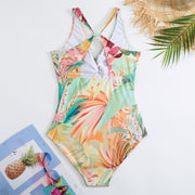 Apricot Floral Print One Piece With Wrap Skirt