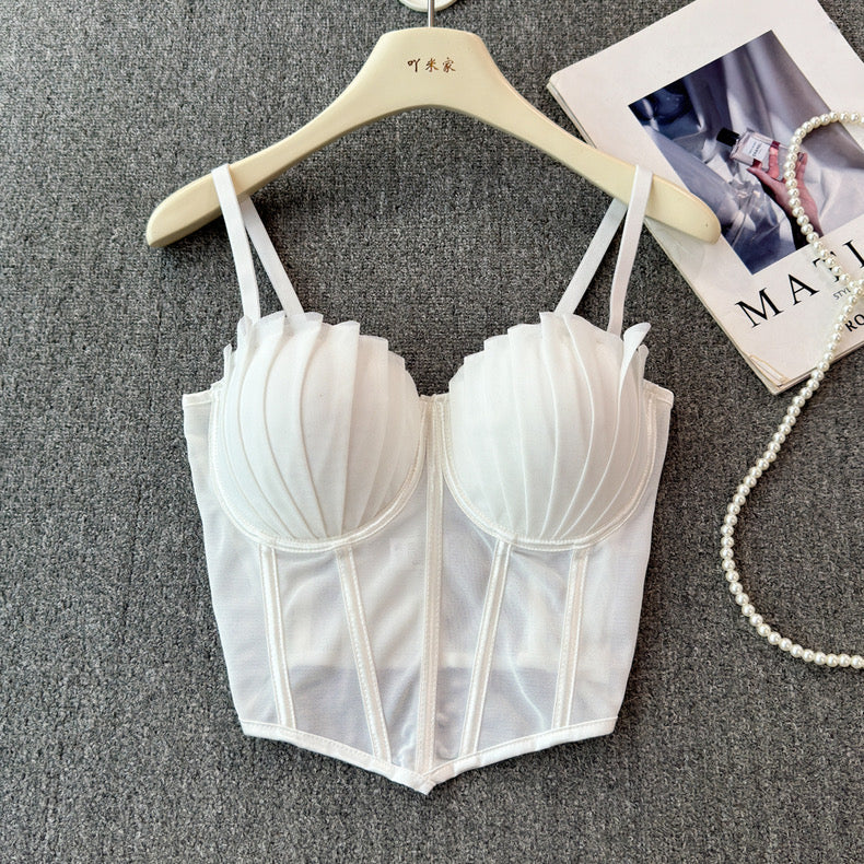 Chic Pleated Mesh Bustier Top