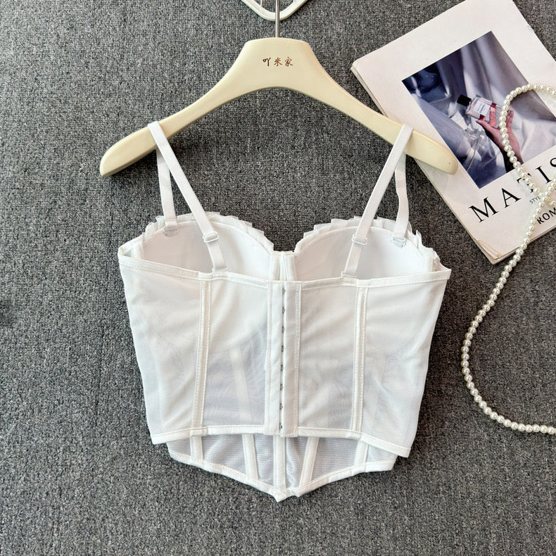 Chic Pleated Mesh Bustier Top
