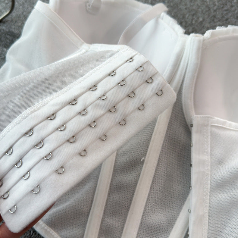 Chic Pleated Mesh Bustier Top