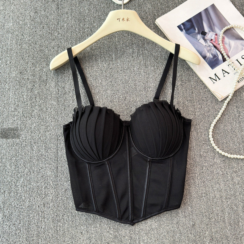 Chic Pleated Mesh Bustier Top