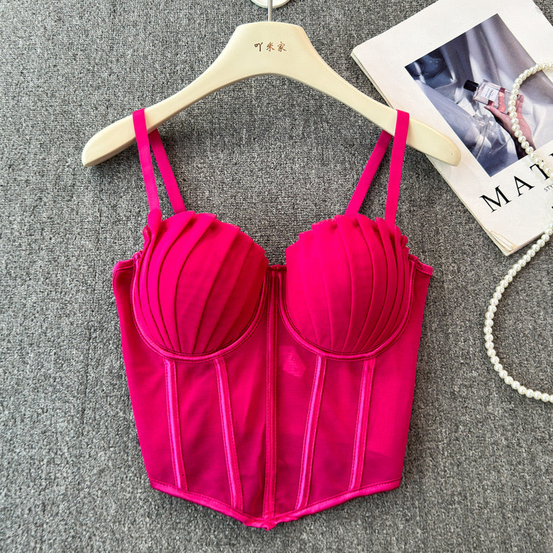 Chic Pleated Mesh Bustier Top