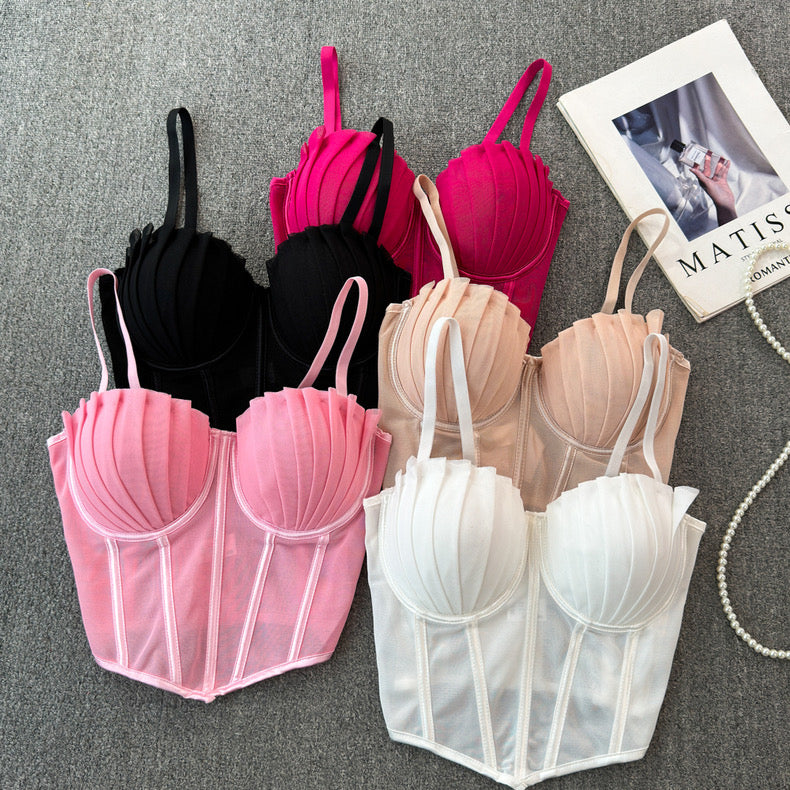 Chic Pleated Mesh Bustier Top