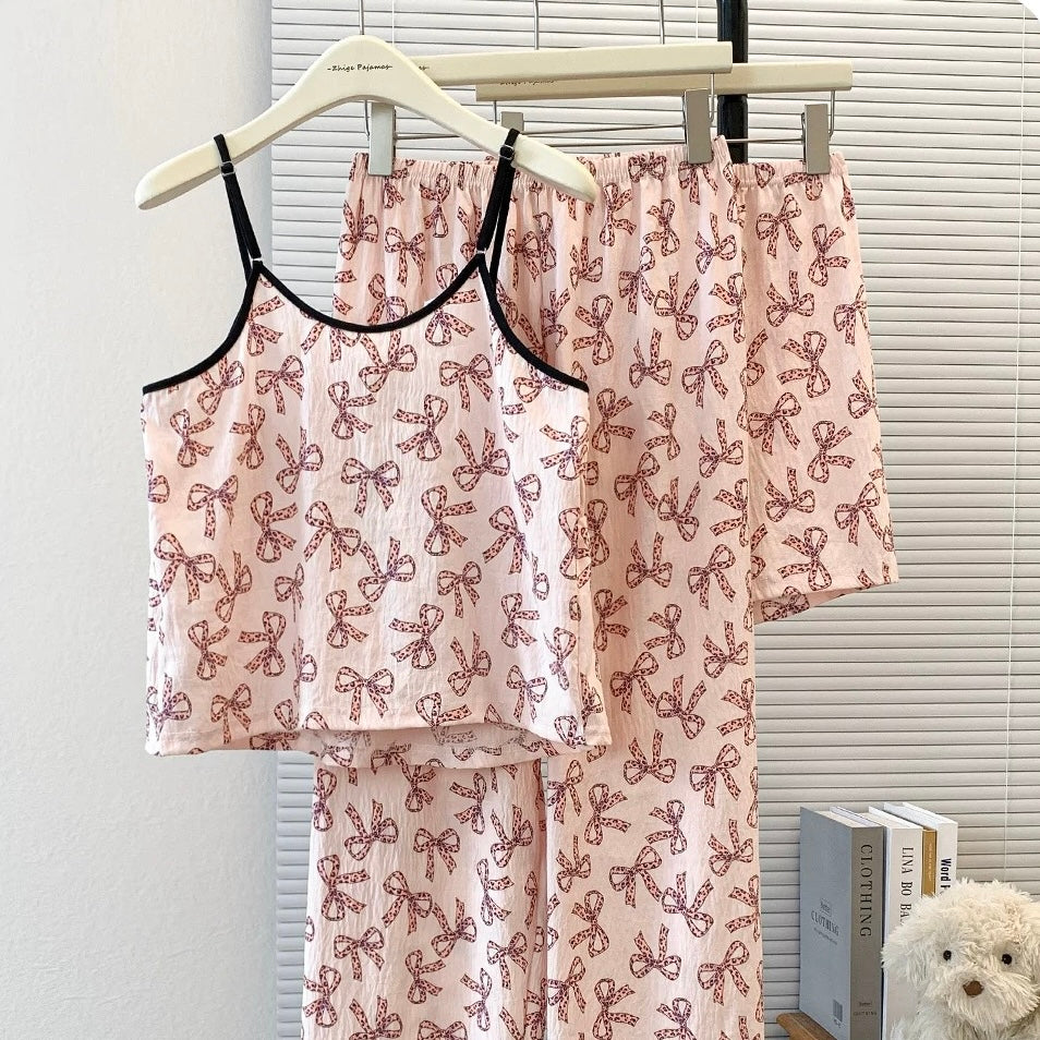 Bow Ribbon Lace Padded Nightsuit -3pc Set