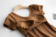 Cassie Built-In Bra V-Neck T-shirt