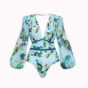 Blue Paradise Floral Monokini and Ruffle Skirt Set