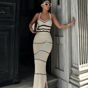 Elegant Crochet-Knit Bodycon Maxi Dress