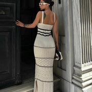 Elegant Crochet-Knit Bodycon Maxi Dress