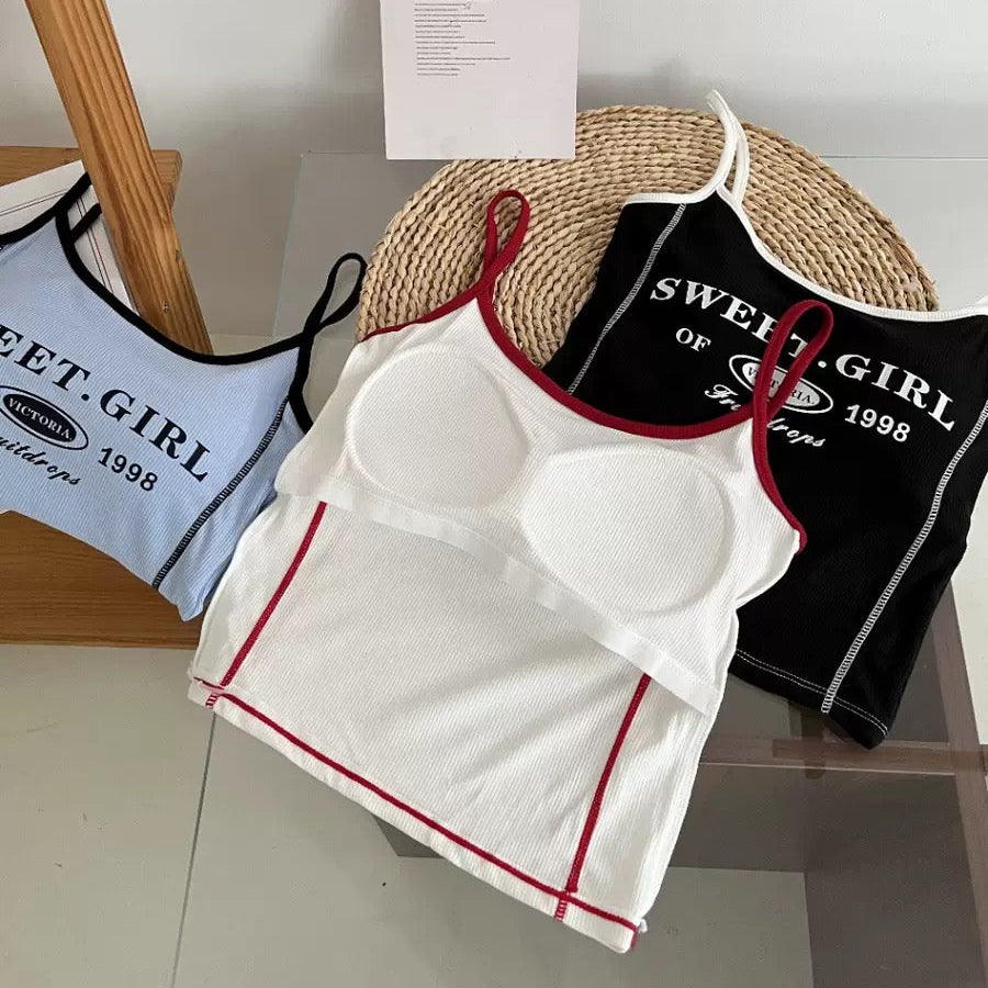 Retro Graphic Built-In Bra Tank Top