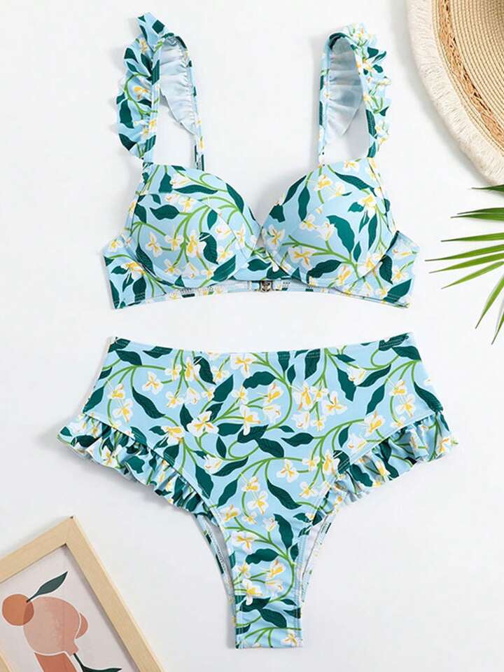 Floral Three Piece Bikini Set